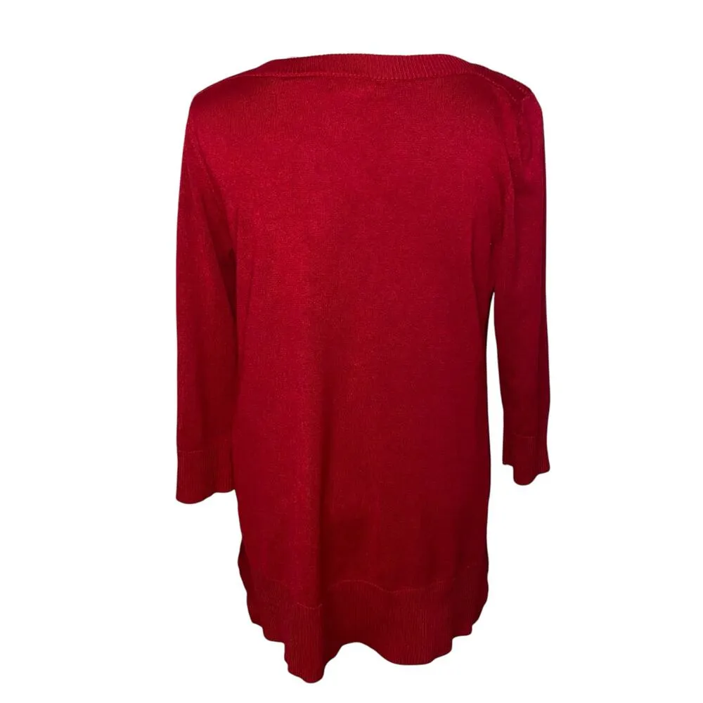 Adrienne Vittadini Solid Red Knit Tunic Sweater Size Medium - Image 4