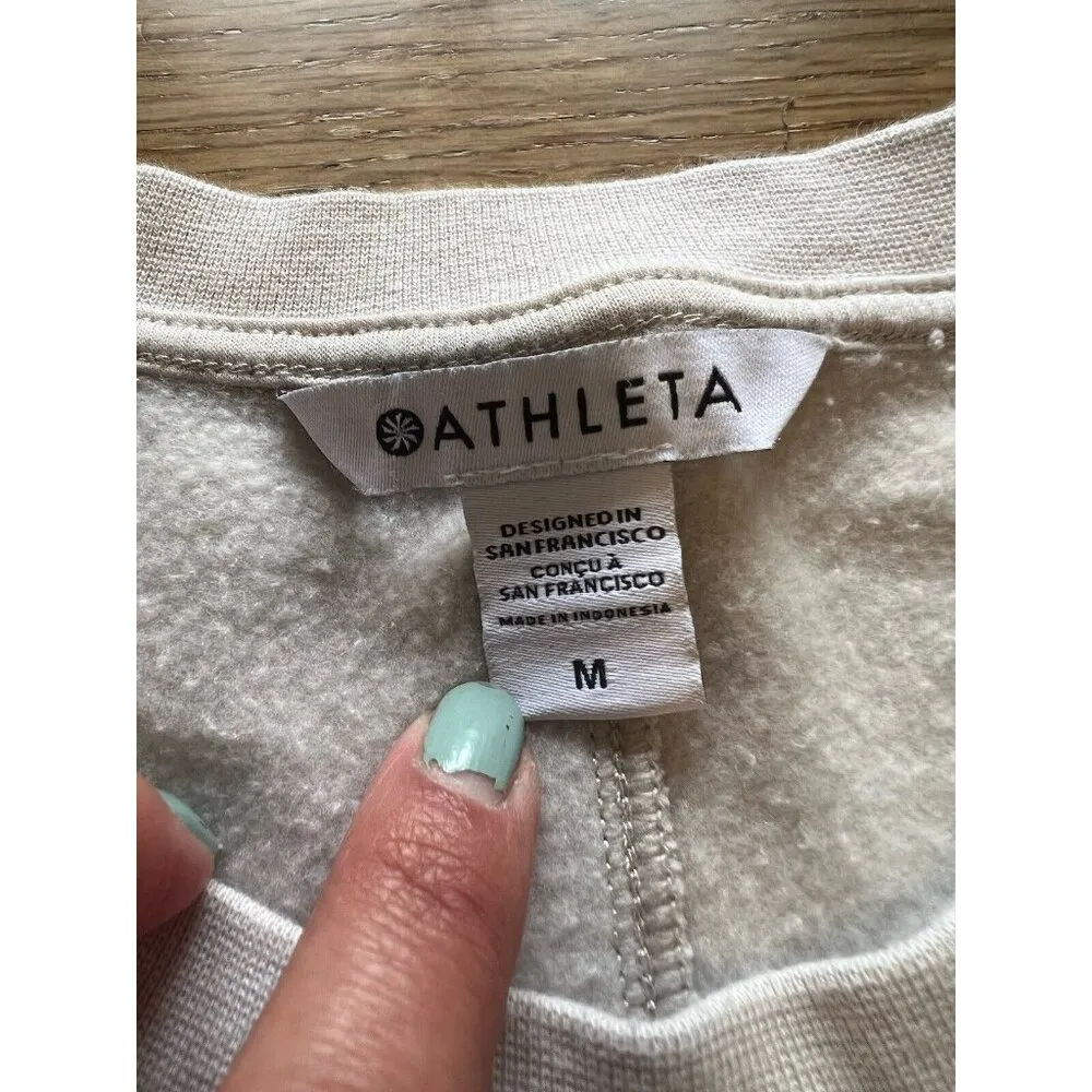 Athleta Retroplush Crewneck Sweatshirt Women Size Medium Beige Preppy Athleisure - Image 3