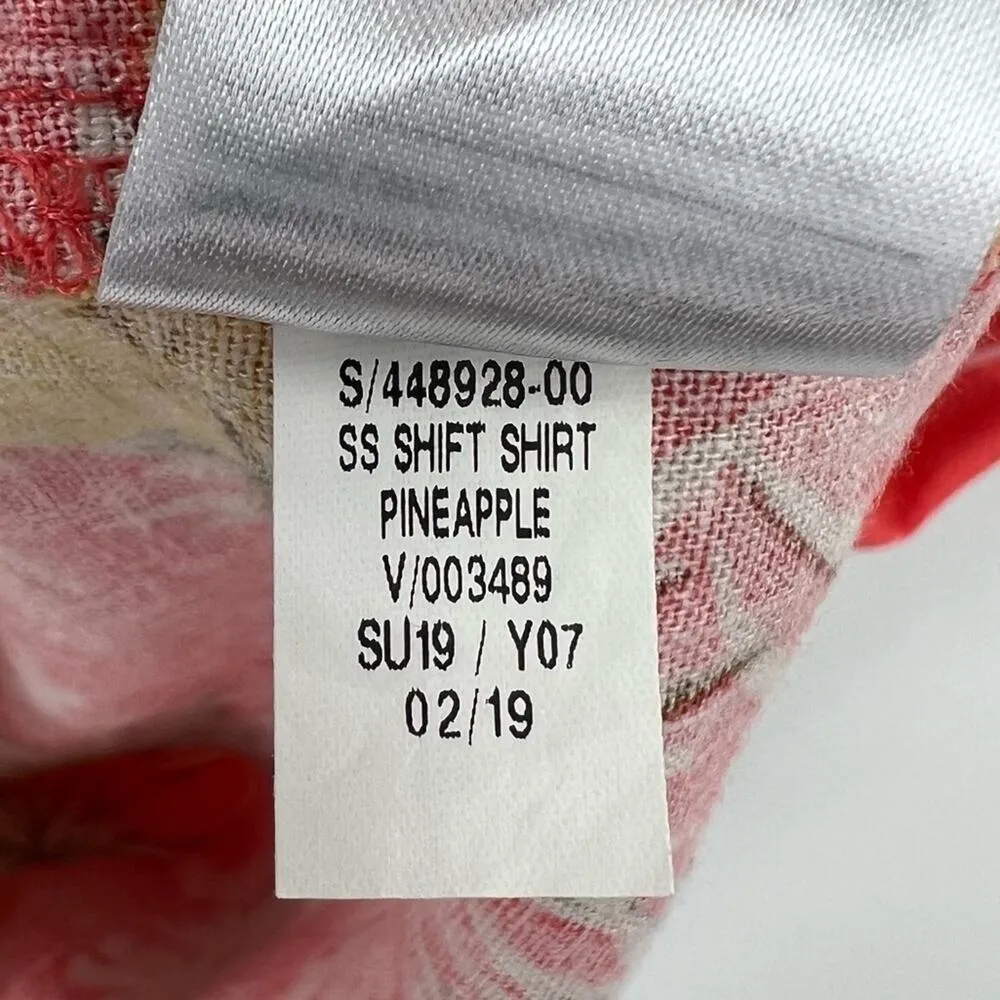 Old navy shirt dress women's M coral linen pineapple print short sleeve tropical - Image 8