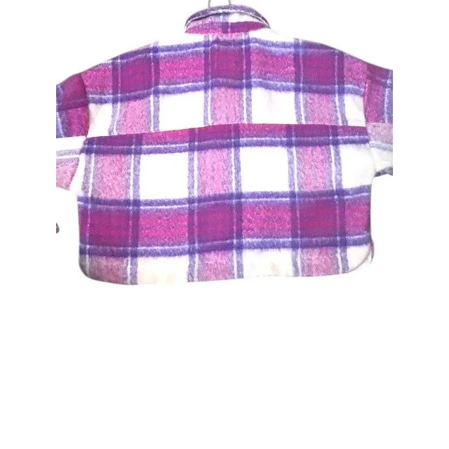 SO Cropped Plaid Jacket XL Pink Purple Oversized Cabin core Ski Resort Cozy Cute - Image 13