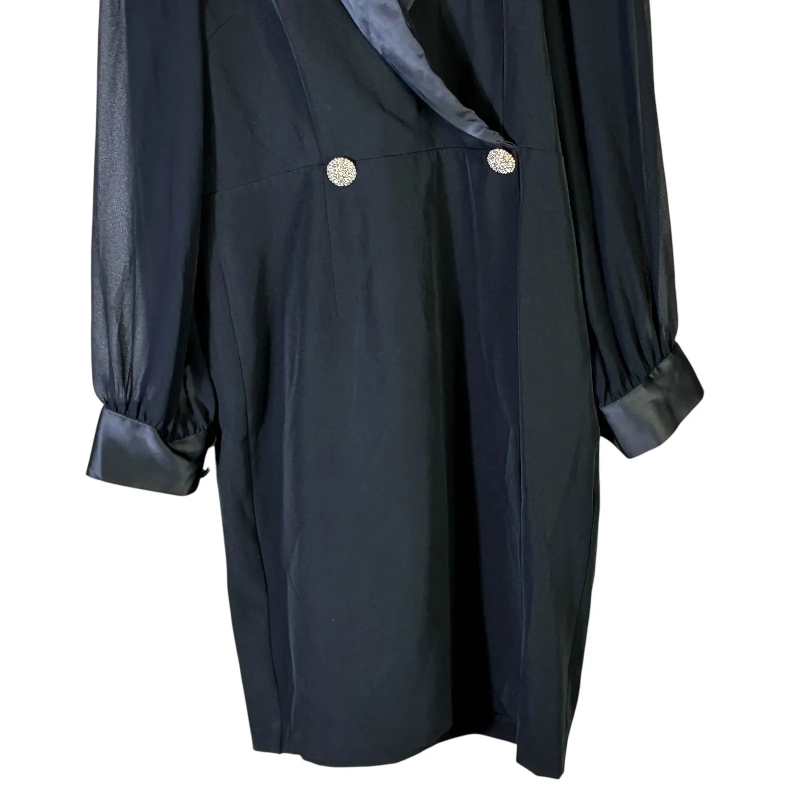 Tahari Satin Trim Blazer Dress Womens 12 Black Classic Formal Old Money - Image 3