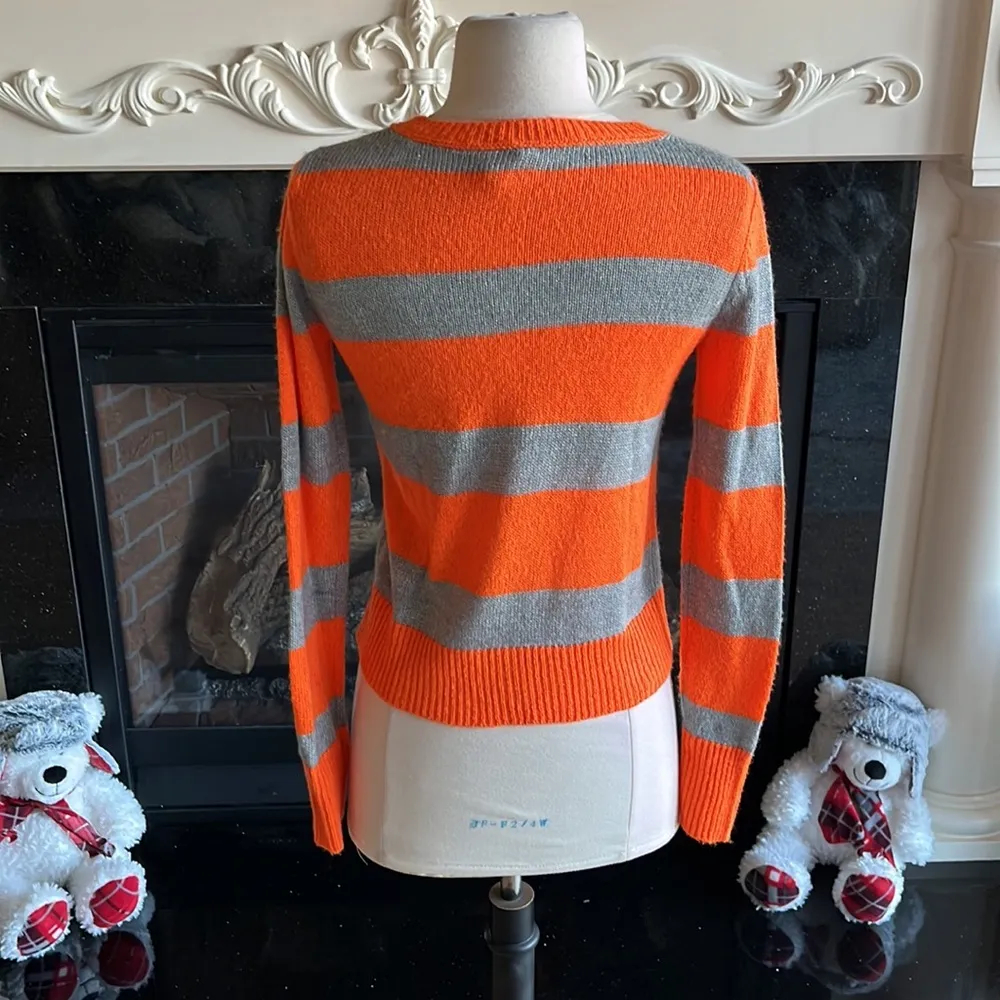 Aeropostale Sweater Orange Silver Stripe Lightweight Womens Small Crewneck - Image 7