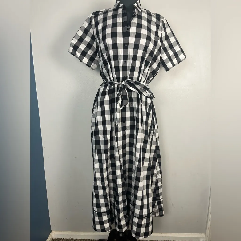Kate Spade Broome Street Gingham Plaid Midi Shirtdress Sundress size large - Image 2