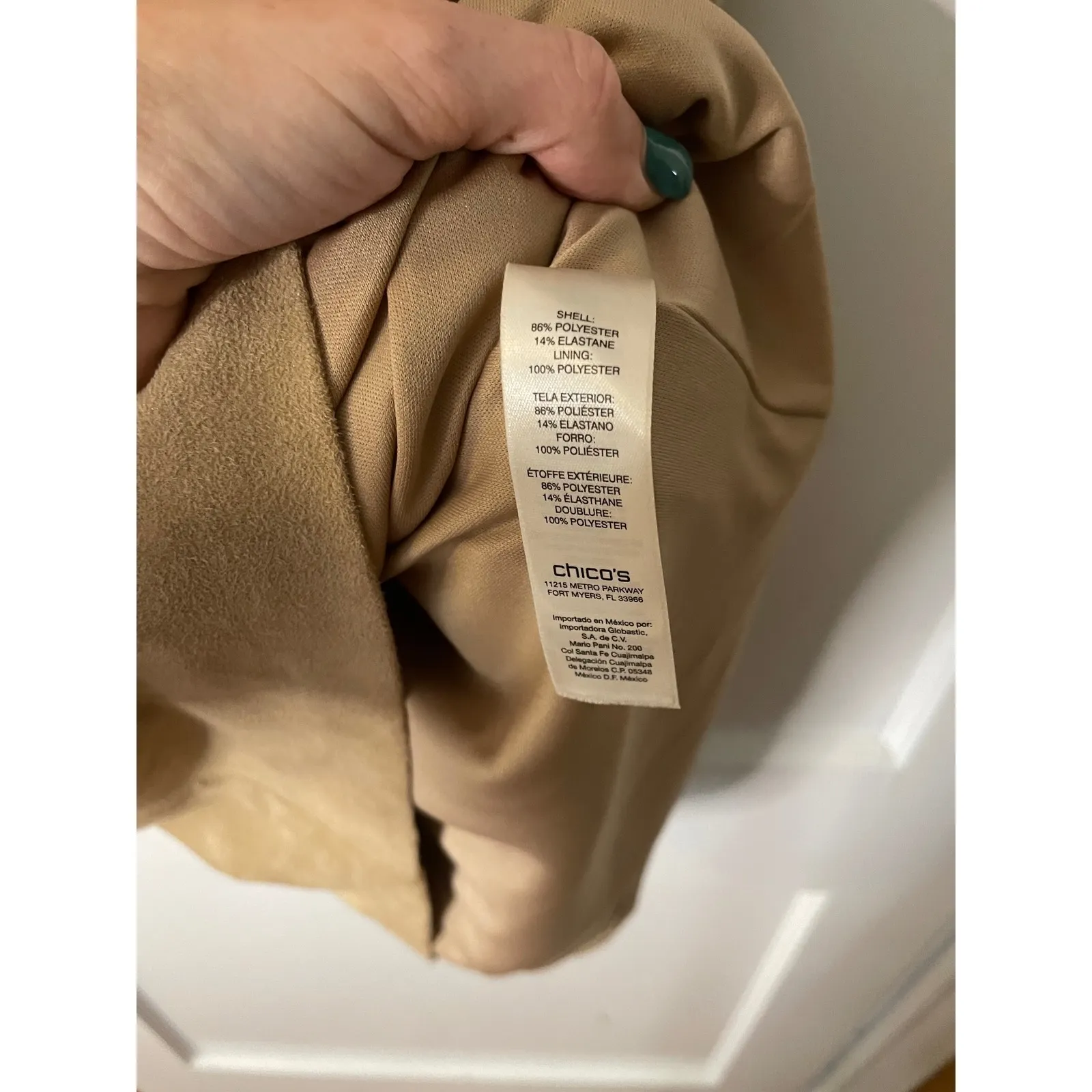 Chico's Suede Tan Short Sleeve Dress with Gold Zipper Accents Career Casual med - Image 3