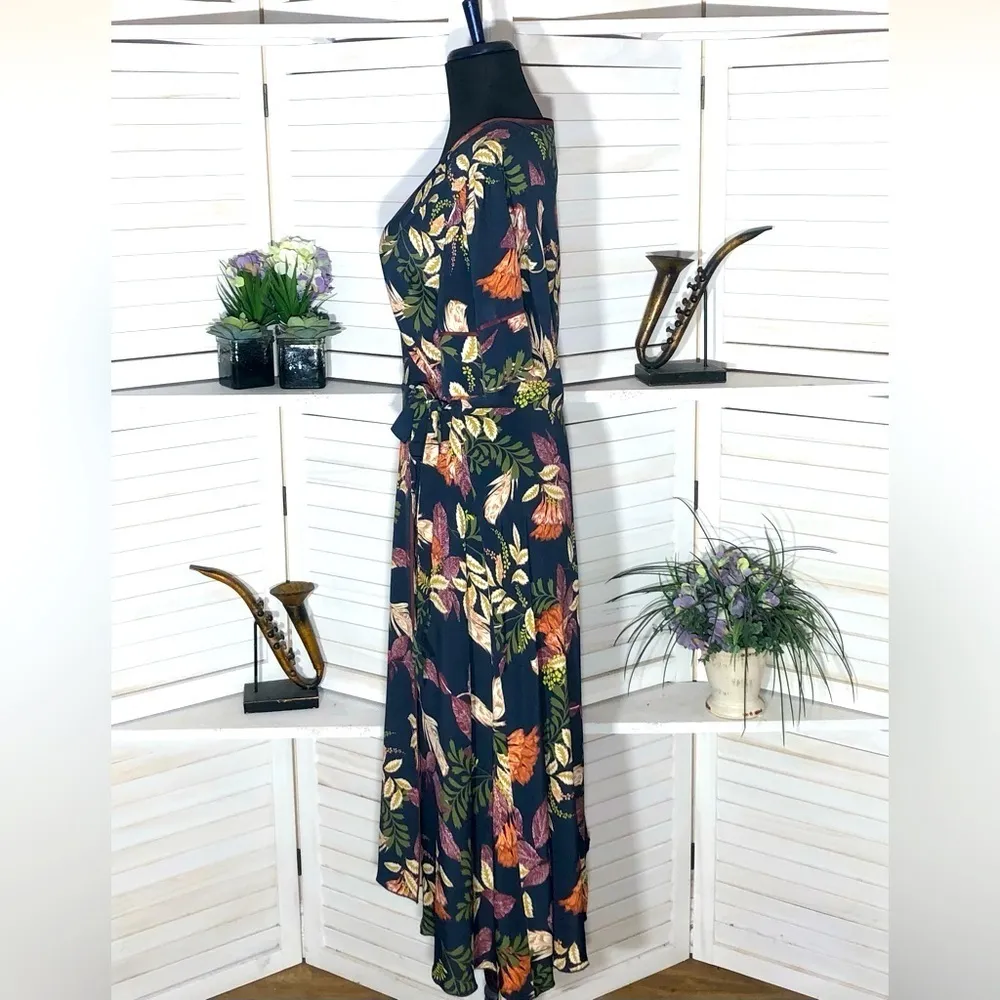 Johnny Was Jade floral pattern rust orange cream navy blue wrap midi dress Sz M - Image 6