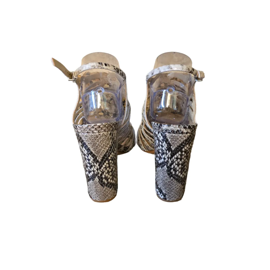 Schutz Leather Snake Print Chunky Heels Peep‎ Toe Shoes sz 9.5 - Image 6