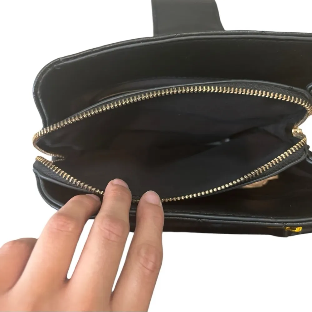 Bebe  Black Purse Kellen Small Satchel Gold Accents 4 Pockets Compact - Image 6