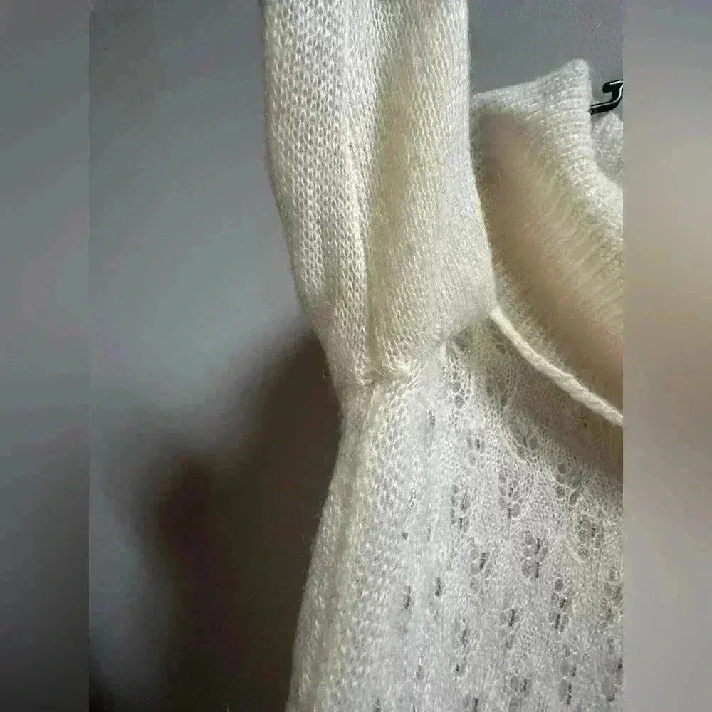 Y2K Ann Taylor Loft Wool Blend Beaded Cowl Sweater | Cream & Silver | Size L - Image 8