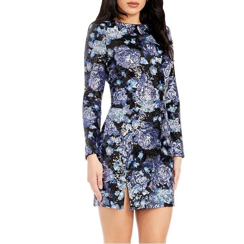 NWOT Dress the Population Nathalia Sequin Floral Long‎ Sleeve Mini Dress size xs - Image 2