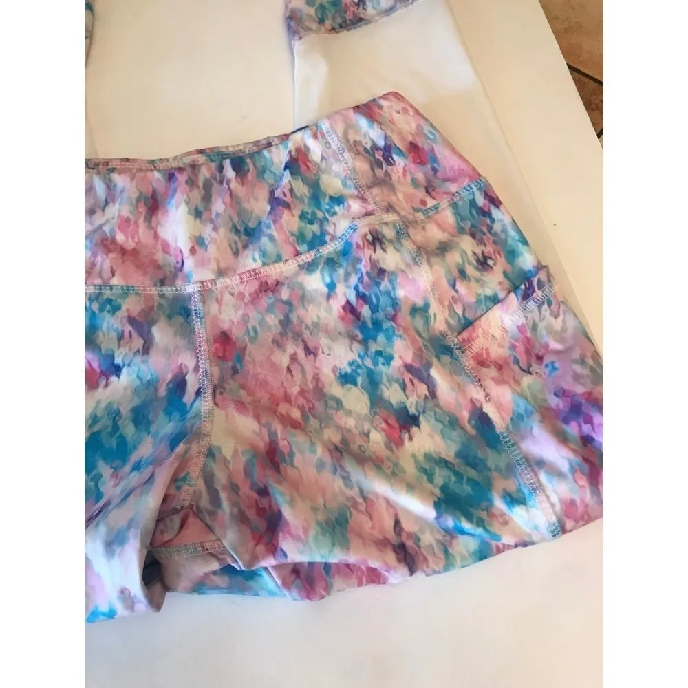 pbx pro pink and blue cotton candy like print athletic leggings size small - Image 2