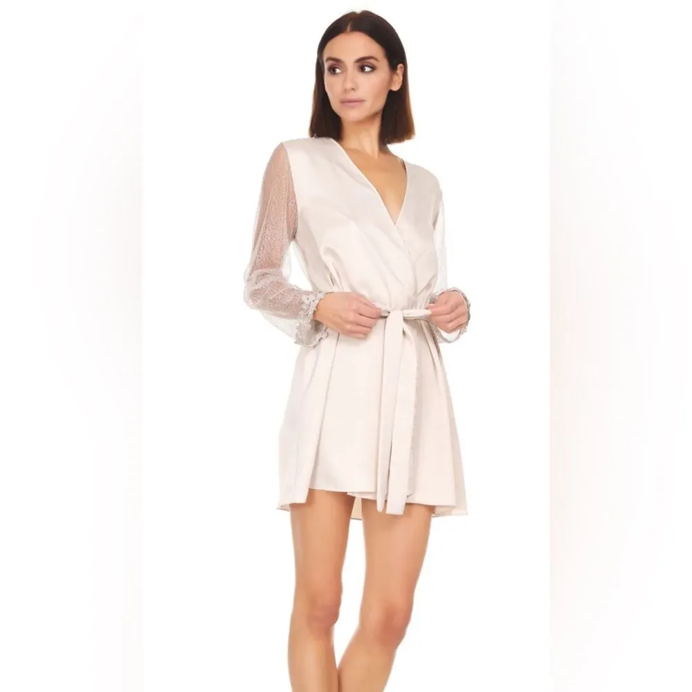 Flora Nikrooz Showstopper Satin Robe Size S Satin Lace Bridal Coquette Feminine - Image 3