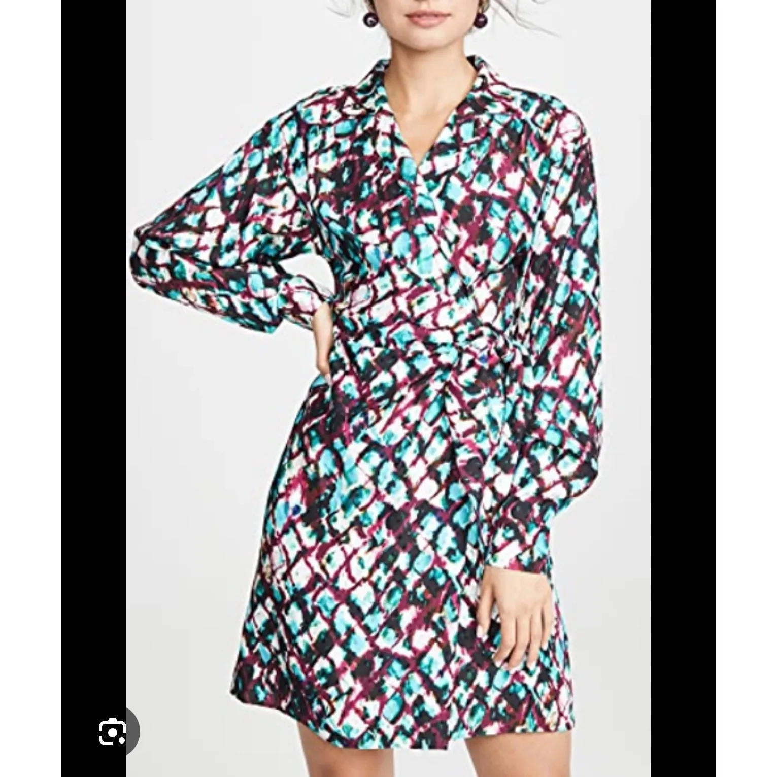 Saloni Wrap Dress Abstract Print Long Sleeve Casual Party‎ Dress US 6 Purple - Image 11