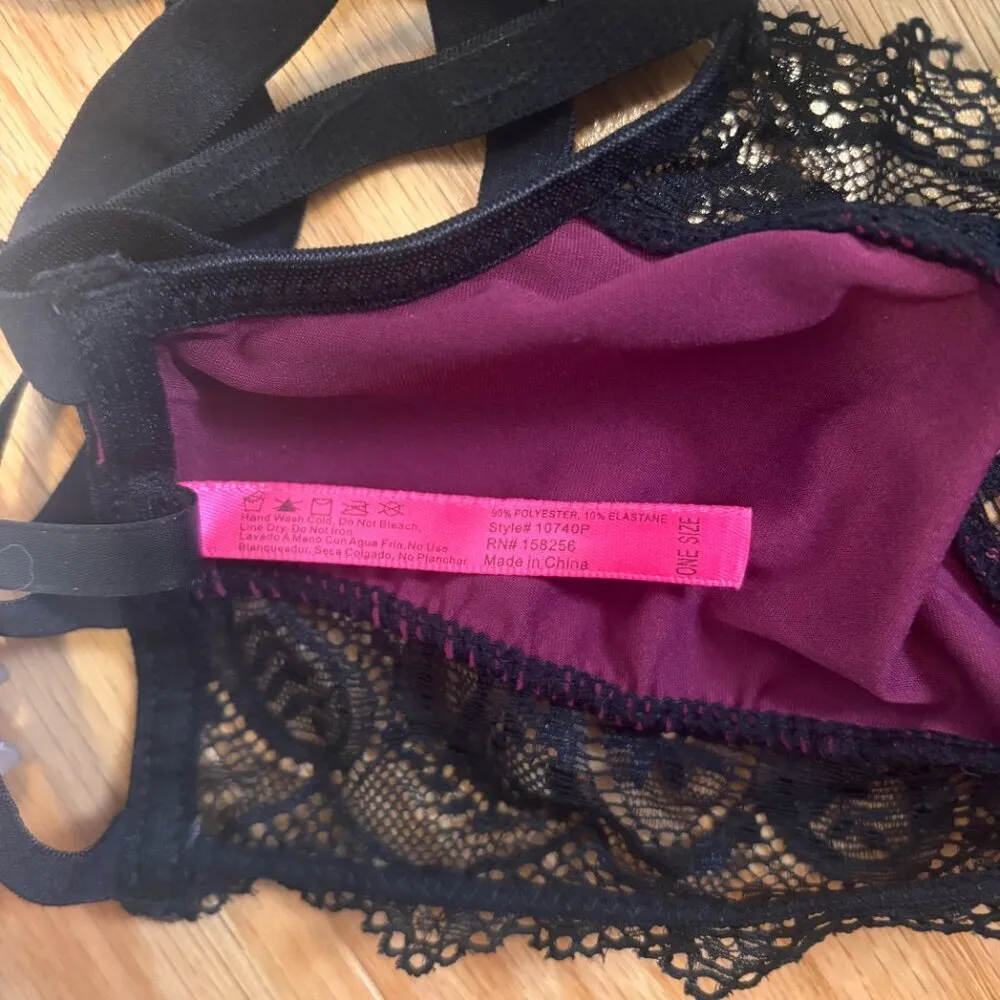 Seven Til Midnight Lingerie Bralette Lace Detail Burgundy/Black Women's One Size Black Size undefined - Image 4