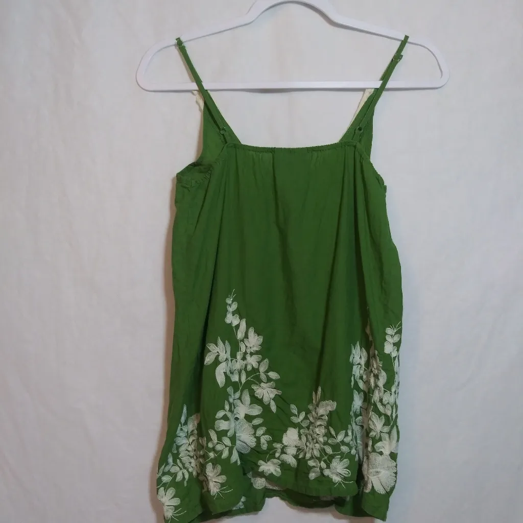 Angie Green Floral Embroidered Babydoll Tank Top Natural Size Small - Image 6