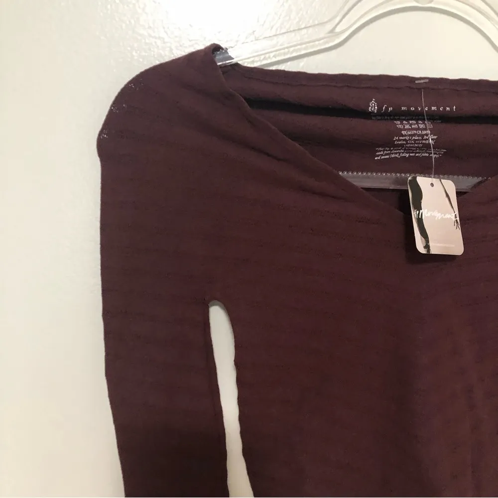 Free People Movement Gone Adrift Seamless Long Sleeve Red Night New Medium - Image 3