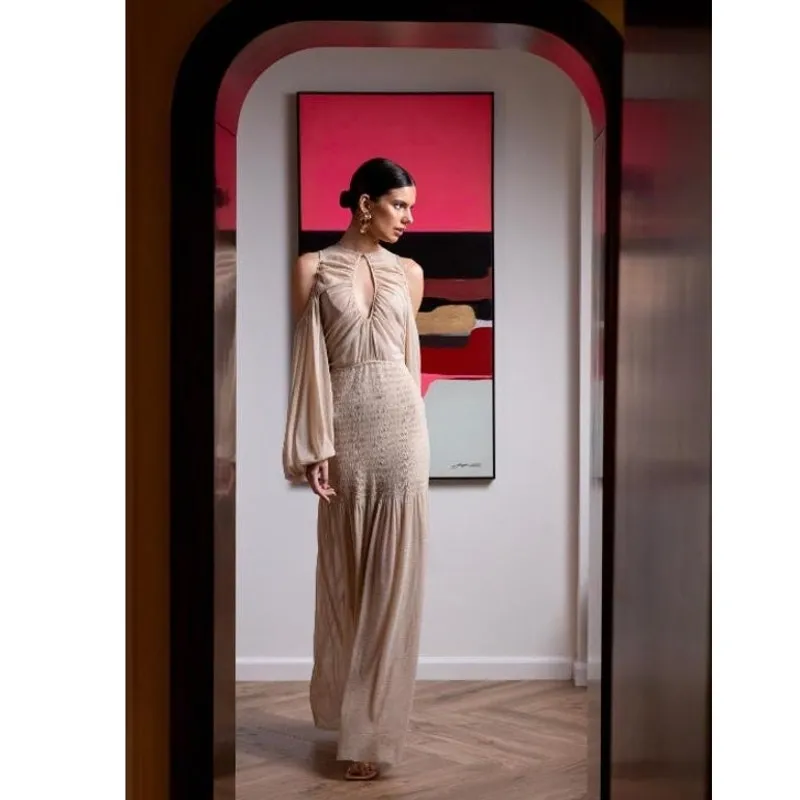 Alice McCall Spell Gown Maxi Dress nude neutral metallic knit mesh Size 4 - Image 4