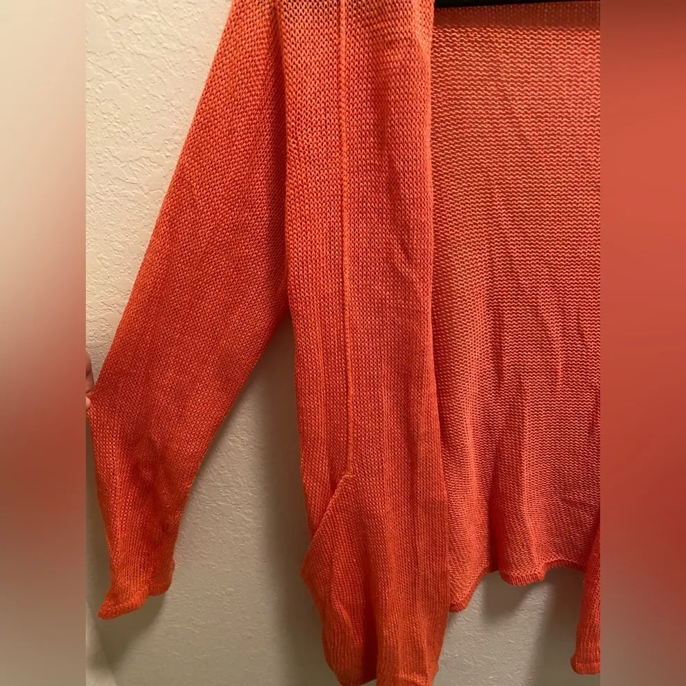 J. Jill Women's Coral Linen Blend Open Front Long Knit Lightweight Cardigan - Image 6