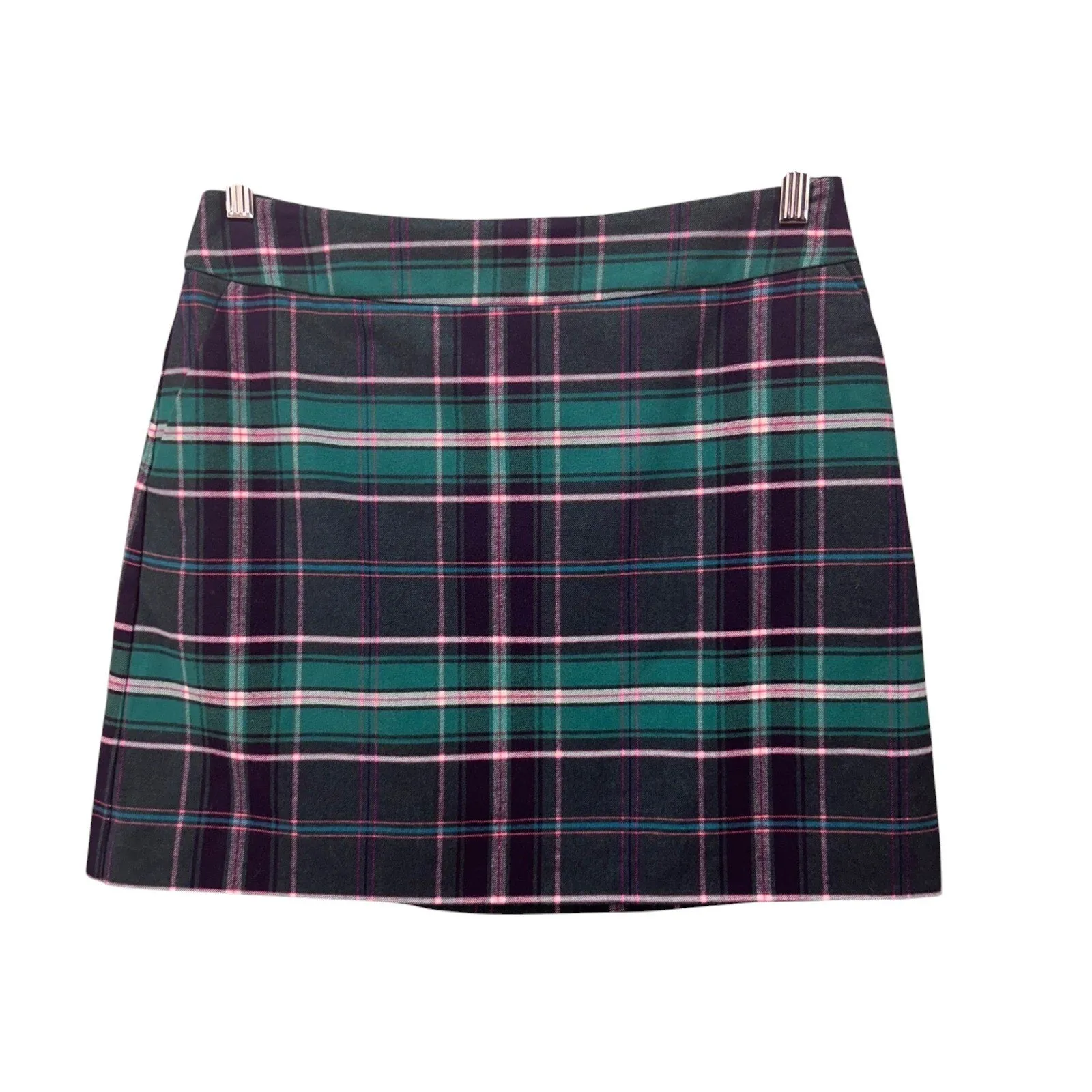 Crown Any Ivy‎ Wool Plaid Mini Skirt Green 8 - Image 2