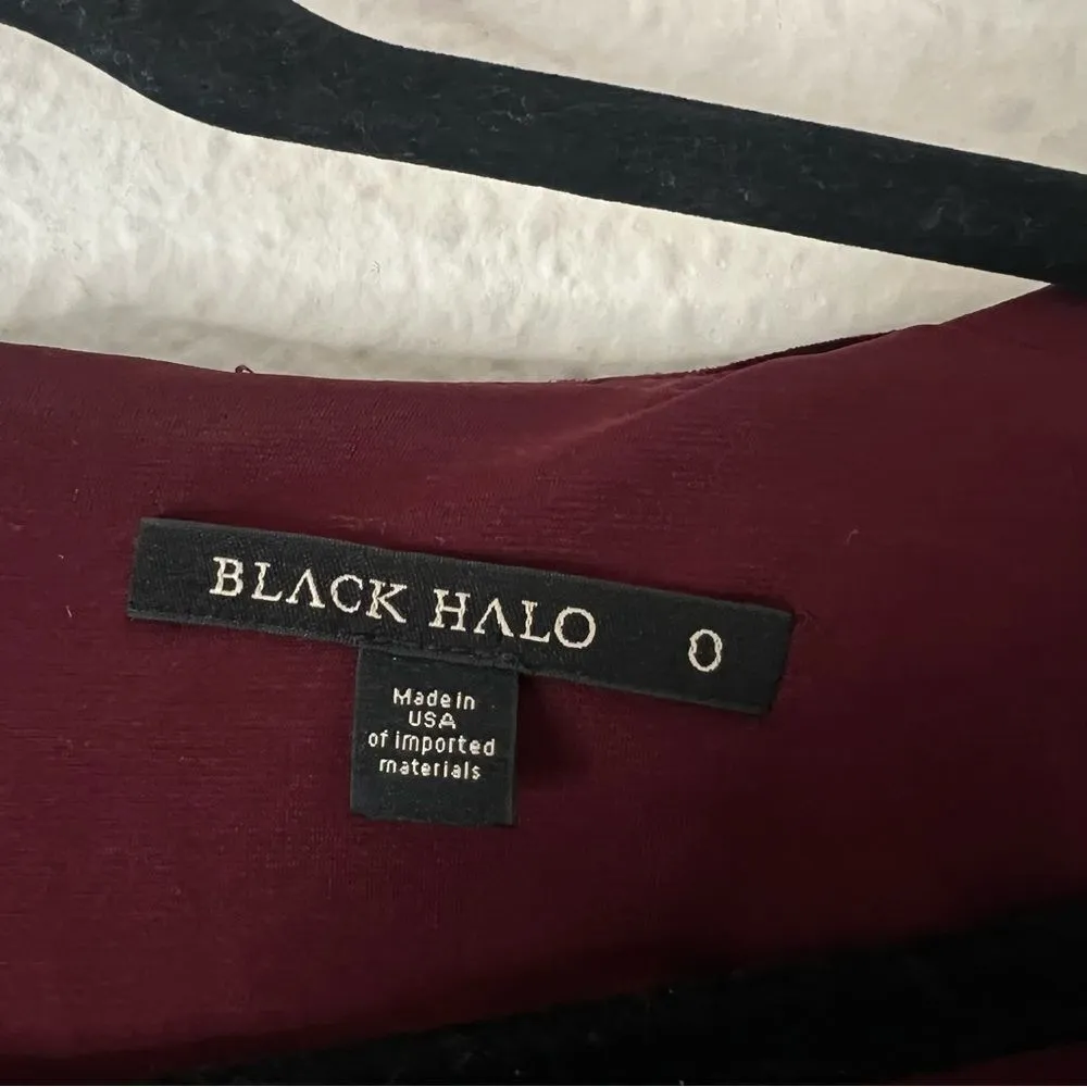 BLACK HALO l Maroon Velvet Long Sleeve V Neck Mini Cocktail Bodycon Dress Size 0 - Image 6