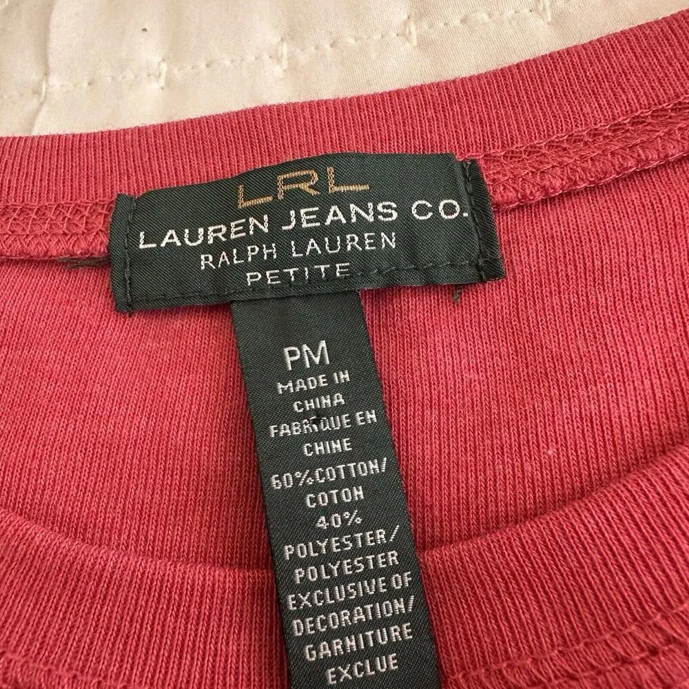 Red Brown LAUREN JEANS COMPANY Ralph Lauren Long Sleeve T Shirt Petite Medium - Image 3