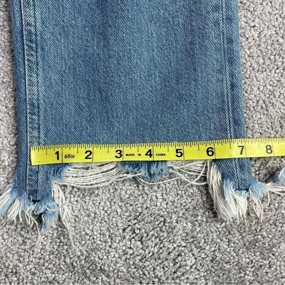 We The Free Jeans Women's 24 Blue Straight Mid-Rise Light Wash Relaxed Torn - Image 12