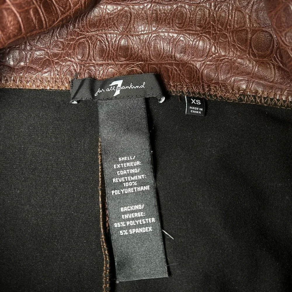 7 For All Mankind brown faux leather crocodile embossed leggings women’s size XS - Image 9