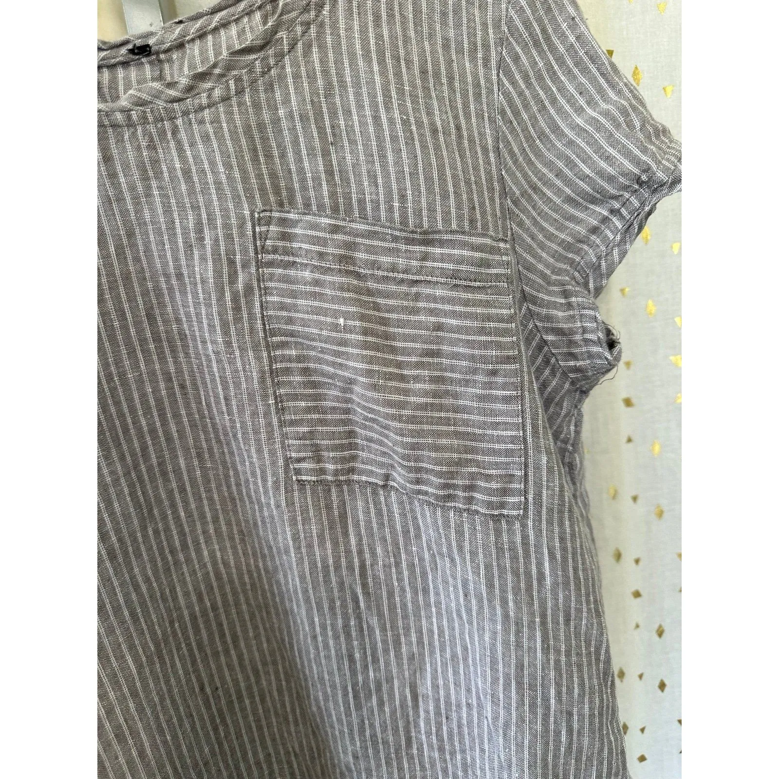 Unbranded Women's 100% Linen Crew Neck Pin Stripe Hi Lo Hem Tunic Blouse S Gray - Image 2
