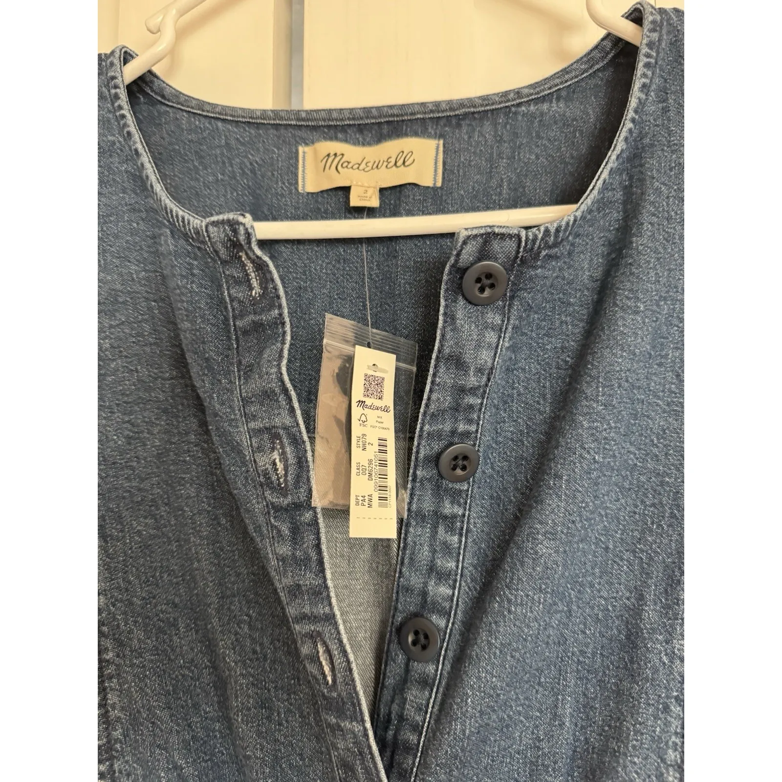 NEW $128 MSRP‎ Madewell Straight Leg Denim Jumpsuit Utility Artsy Coveralls Sz 2 - Image 7