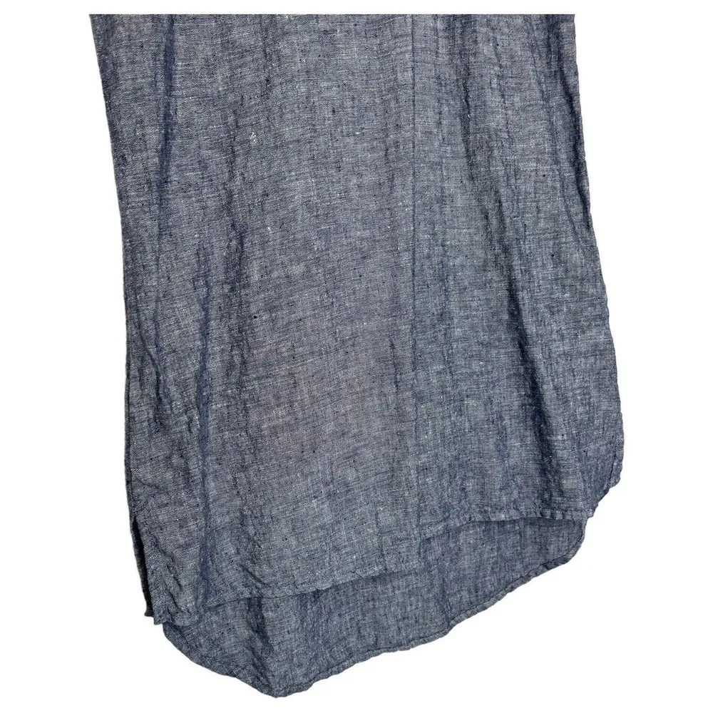 Tahari Dress Womens XS Linen Halter Sleeveless A Line Chambray Beachy Tank Blue - Image 2