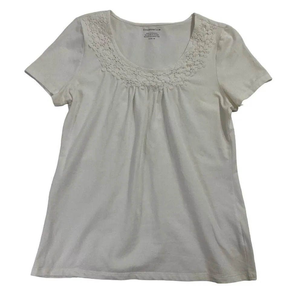 Charter Club Women Size Medium Cream Blouse Shirt Cotton (18-309) - Image 3