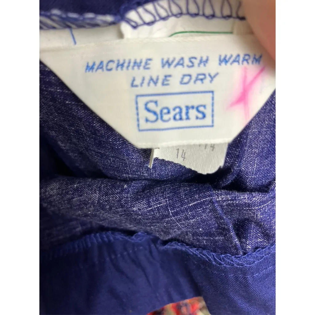 Vintage Sears Misses Women's Blue Floral Pleated Midi Skirt 14 Retro Classic Size 4 - Image 3