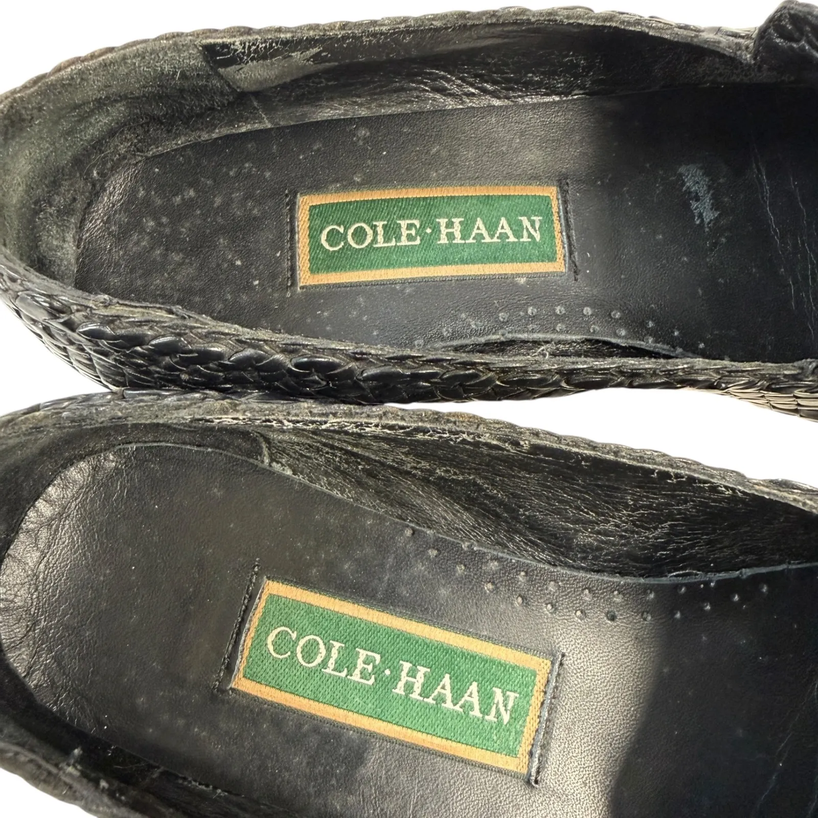 VTG Cole Haan Woven Leather Loafers Black Slip On Shoes Women's Size 9.5 B F4080 - Image 2