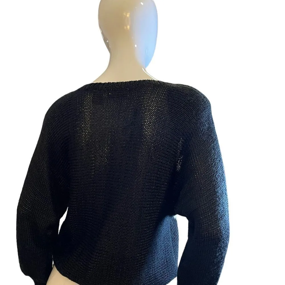 Vintage 80s Ginenne Abstract Geometric Swirls Angora Sweater Medium Black White - Image 3