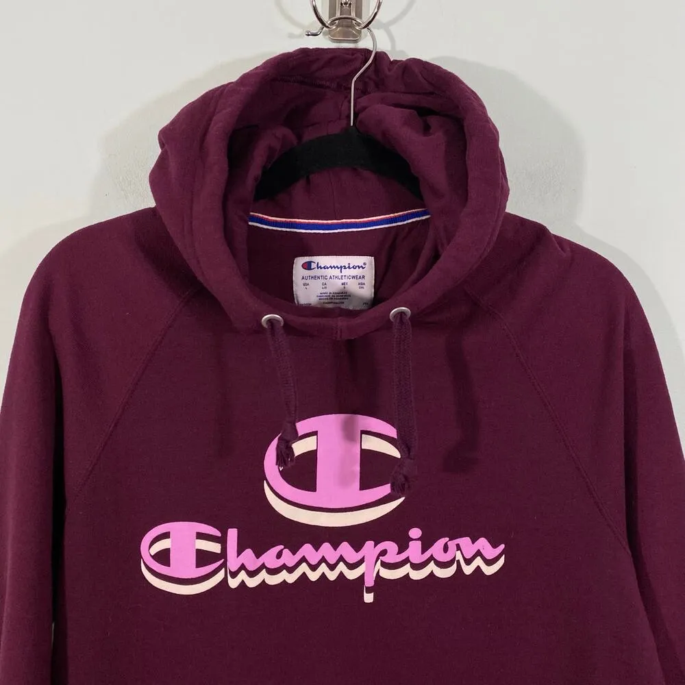 Champion Women's Maroon Classic Logo Pullover Hoodie Size L - Image 2