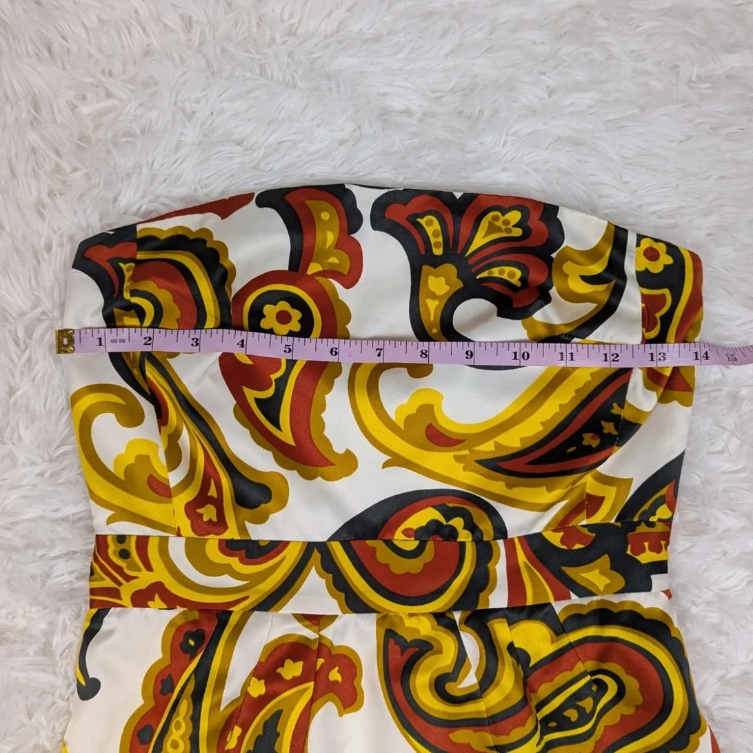 Banana Republic Strapless Paisley Print Dress White Yellow Brown Size 0 - Image 8