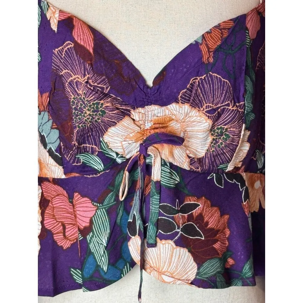 Band Of The‎ Free Shirt Women Medium Purple Floral Puff Sleeve Cropped Top NWT - Image 8