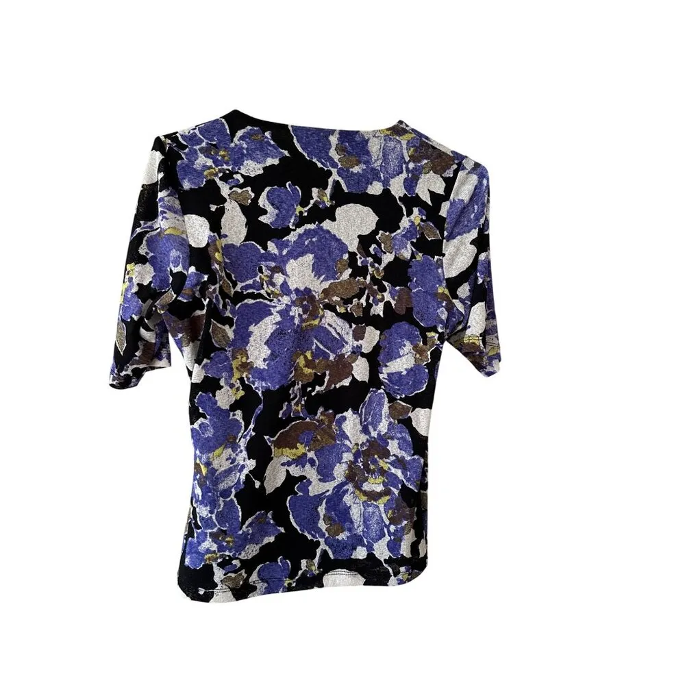 Vintage Jones New York Floral Print Faux Wrap Top Ruched Buttons Whimsigoth Sz S - Image 2