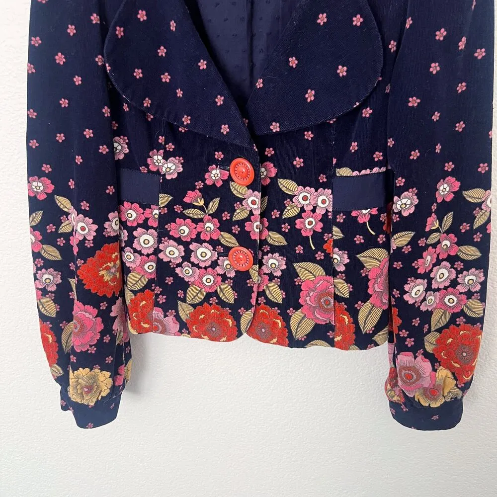 [Anthropologie] Vintage Y2K Blue Corduroy Moonlit Petunia Floral Print Blazer 4 - Image 7