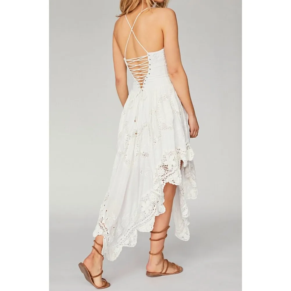 FP Love To Love You Cutwork Dress White Open Strappy Lace-Up Corset Back Crochet - Image 2