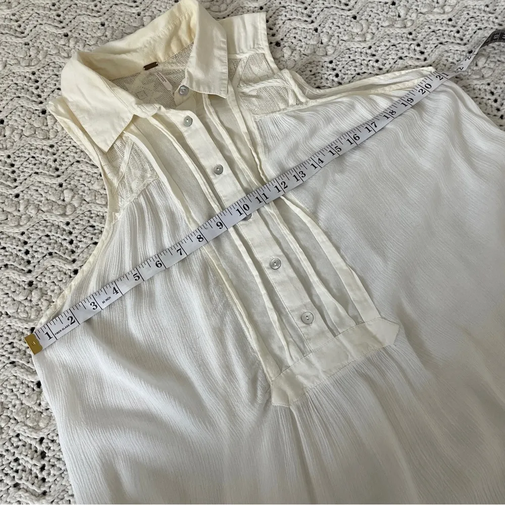 Free People Gauze Sleeveless Lace Tunic Top Cream (Medium) - Image 4