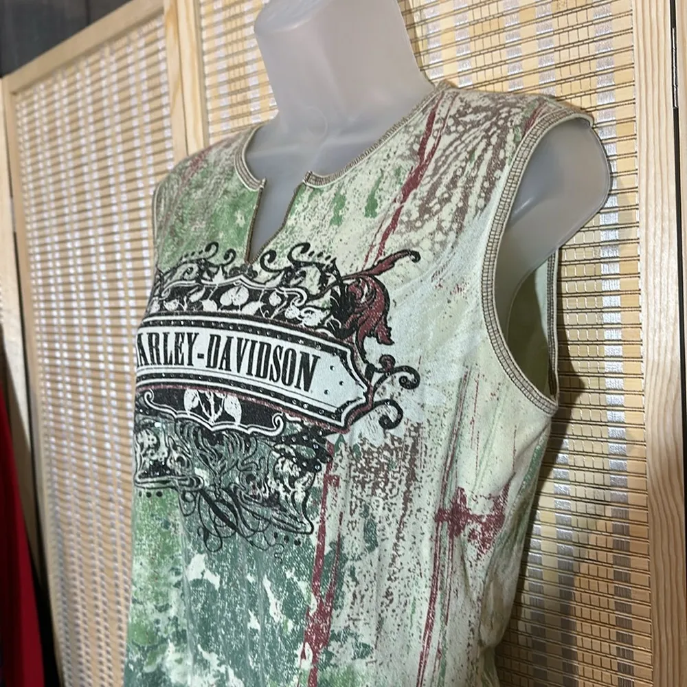 Harley Davidson Vintage 2004 Green Tank Top Huntsville Alabama Rocket Jrs XL - Image 4