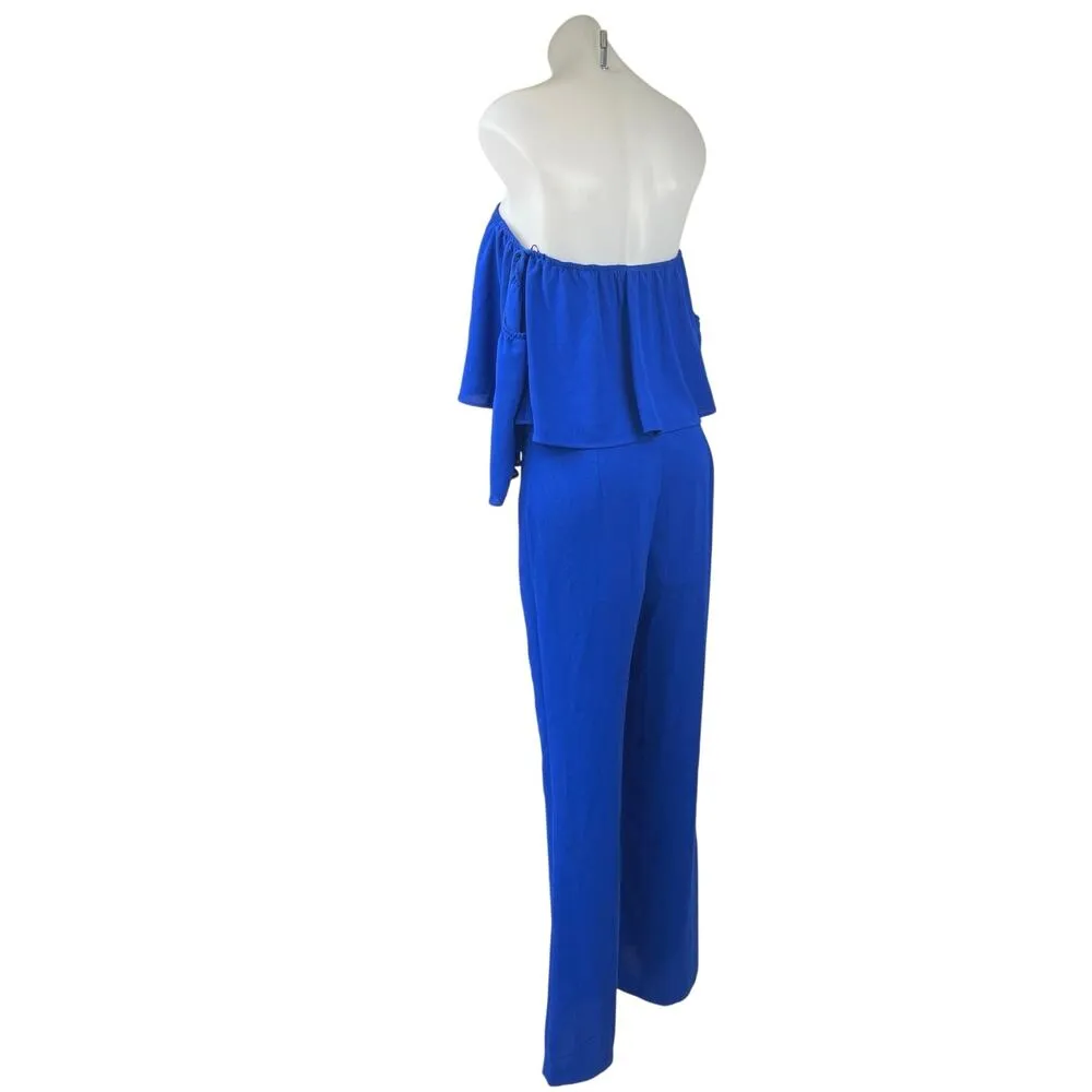 Zara Blue Off Shoulder Short Sleeve Wide Leg Ankle Crop Romper Jumpsuit Size S - Image 3