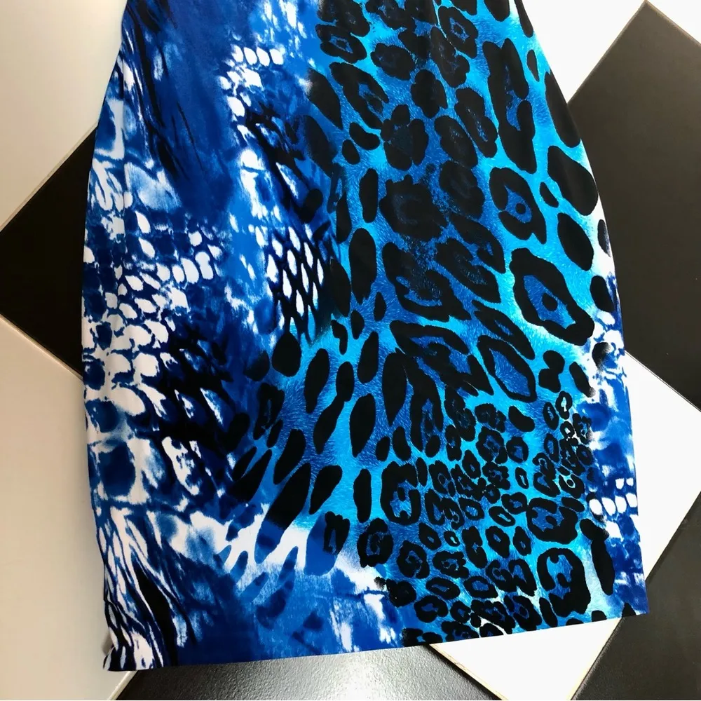 Vintage Y2K Caché Blue Animal Print Bodycon Mini Dress Sleeveless Scoop Neck 10 - Image 6