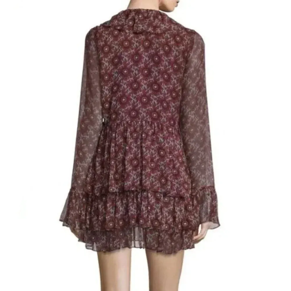 Cinq a Sept Jasmine Mini Dress Floral Print Silk Red Combo Size Small NEW - Image 3