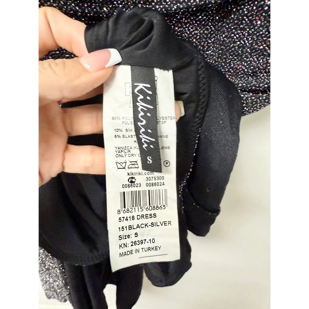 SETA Glittery Strapless Asymmetric Tube Mini Dress Black / Silver Women's S - Image 6