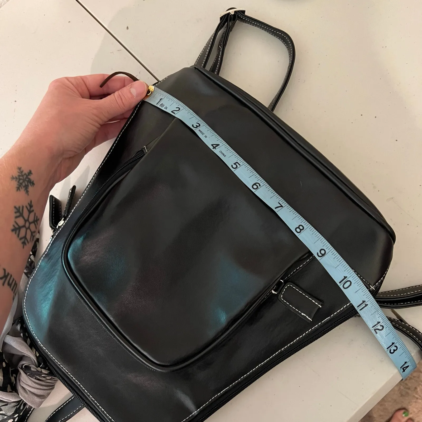 Vintage 90s Black Square PVC Leather Scarf Tie Medium Backpack - Image 11