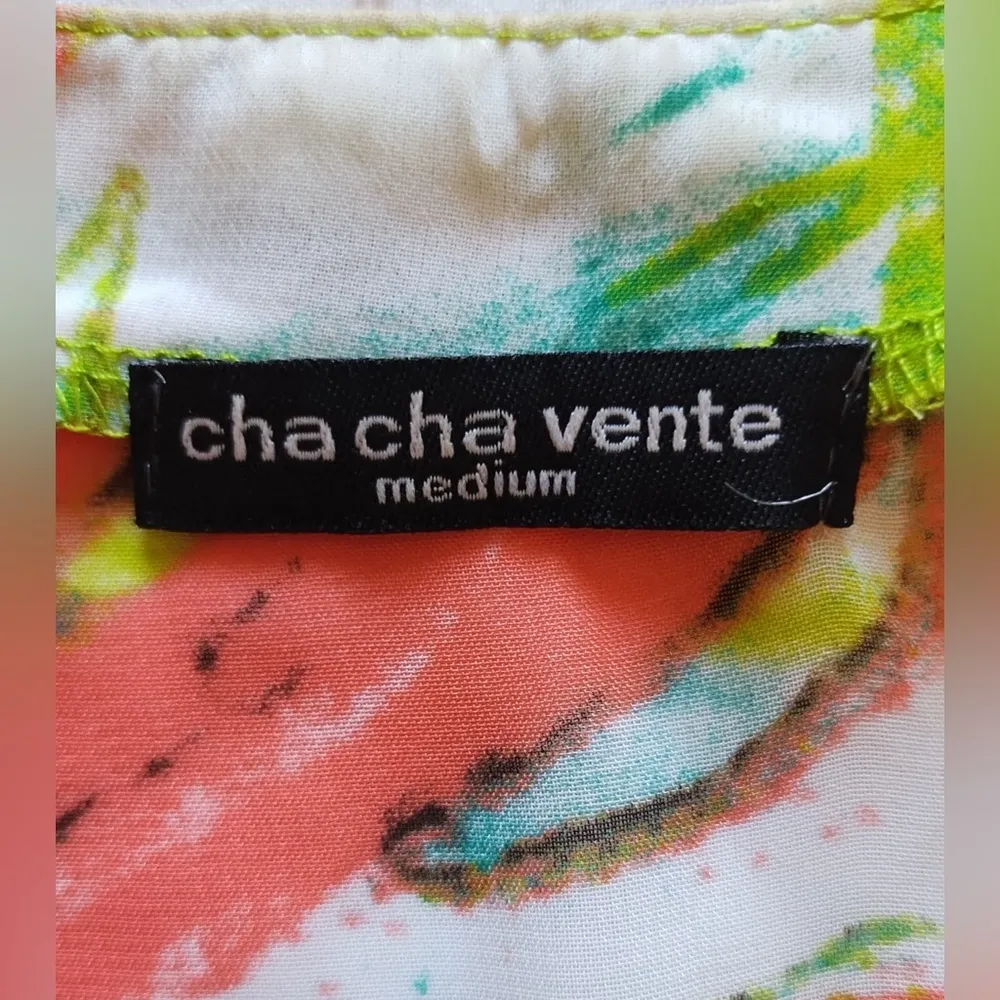 Cha Cha Vente Green Multi-Colored Split Neck 3/4 Sleeve Hi Low Tunic Blouse M - Image 8