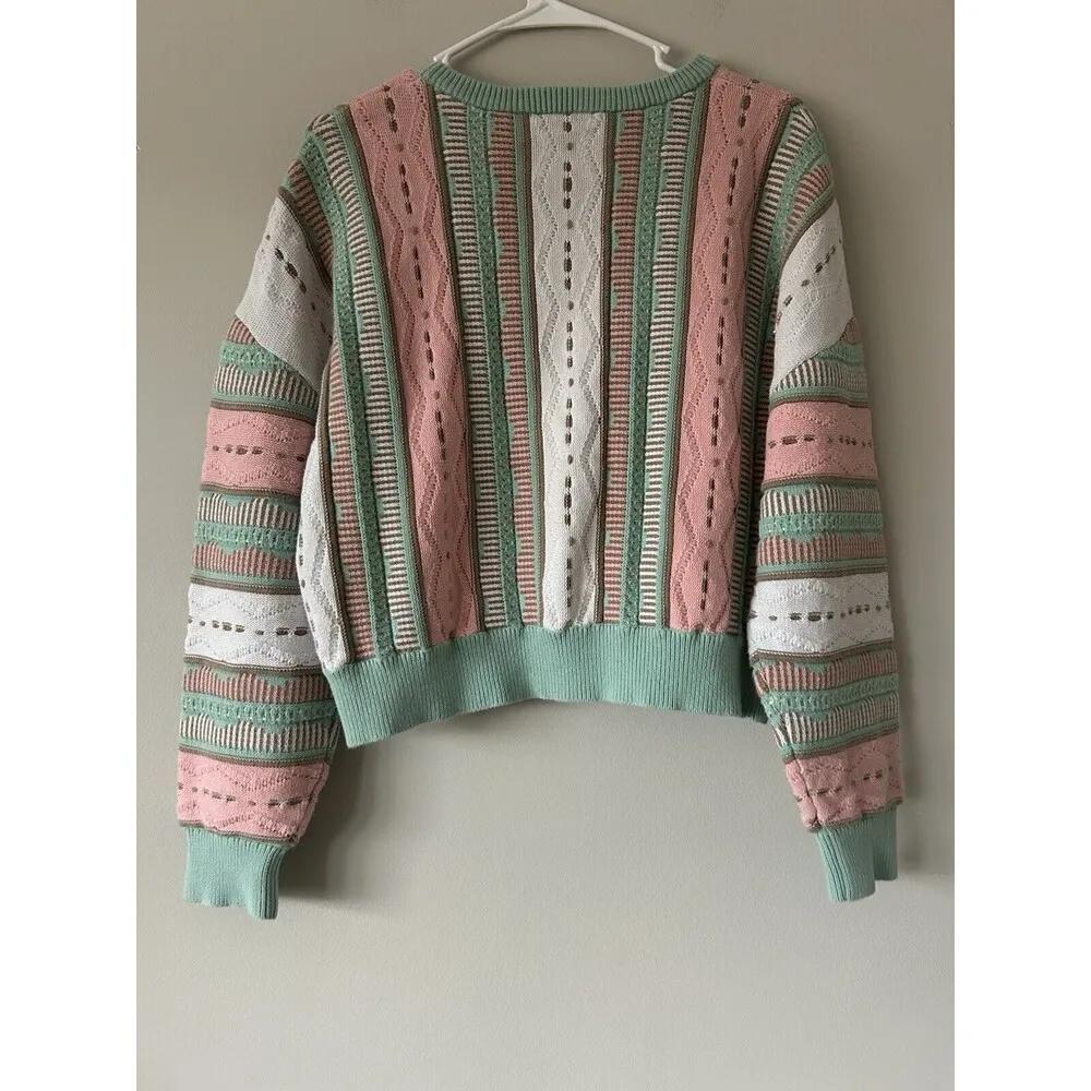 Cools Club Coogi Style Sweater Size 12 Groovy Unique Colorful Slightly Cropped Green - Image 2