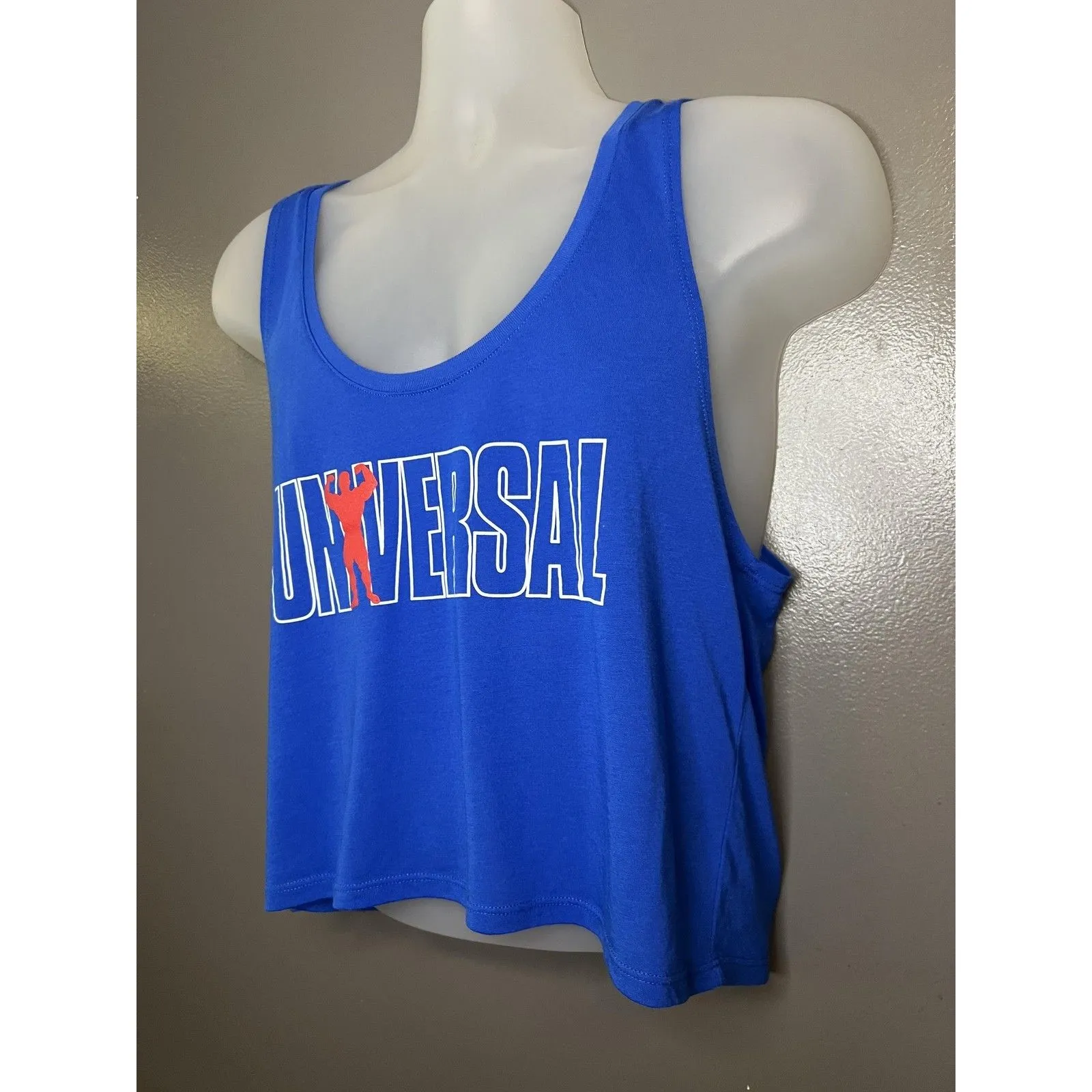 Universal USA Tank Top Womens Medium Blue Cropped Graphic Gym Fitness Muscle - Image 3