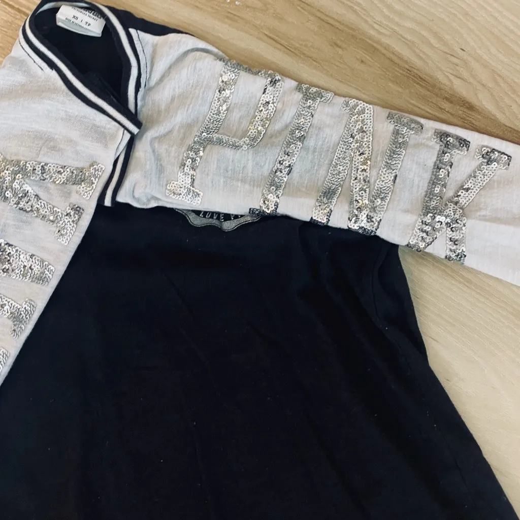 Pink Victoria's Secret Silver Sequin Baseball Tee Shirt Top Size Extra Small - Image 11